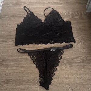 Elegant Black Lace Bralette and Panty Set